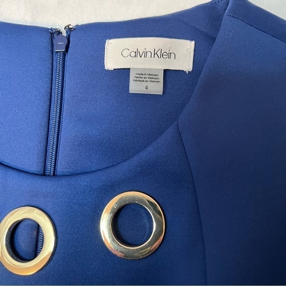 CALVIN KLEIN Size 4 Blue Grommet Neck Sleeveless Scuba Dress NWT - Picture 6 of 9